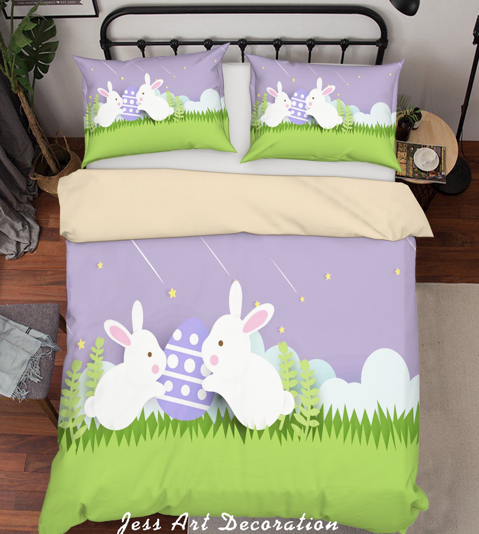 3D Purple Green Grass Egg Rabbit Quilt Cover Set Bedding Set Duvet Cover Pillowcases Sf59