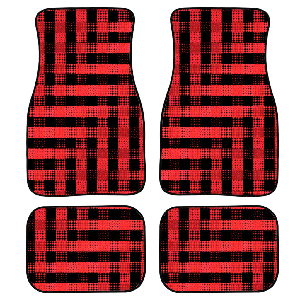 Red And Black Buffalo Plaid Print Front And Back Car Floor Mats, Front Car Mat