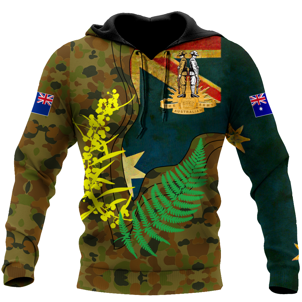 Australian Army Fern and Golden Wattle 3D Printed Unisex Hoodie TN