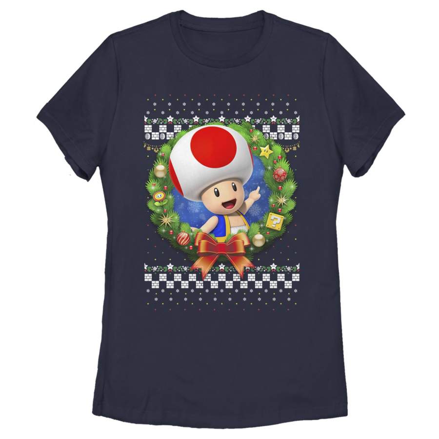 Nintendo Women’s Christmas Toad Wreath  T Shirt