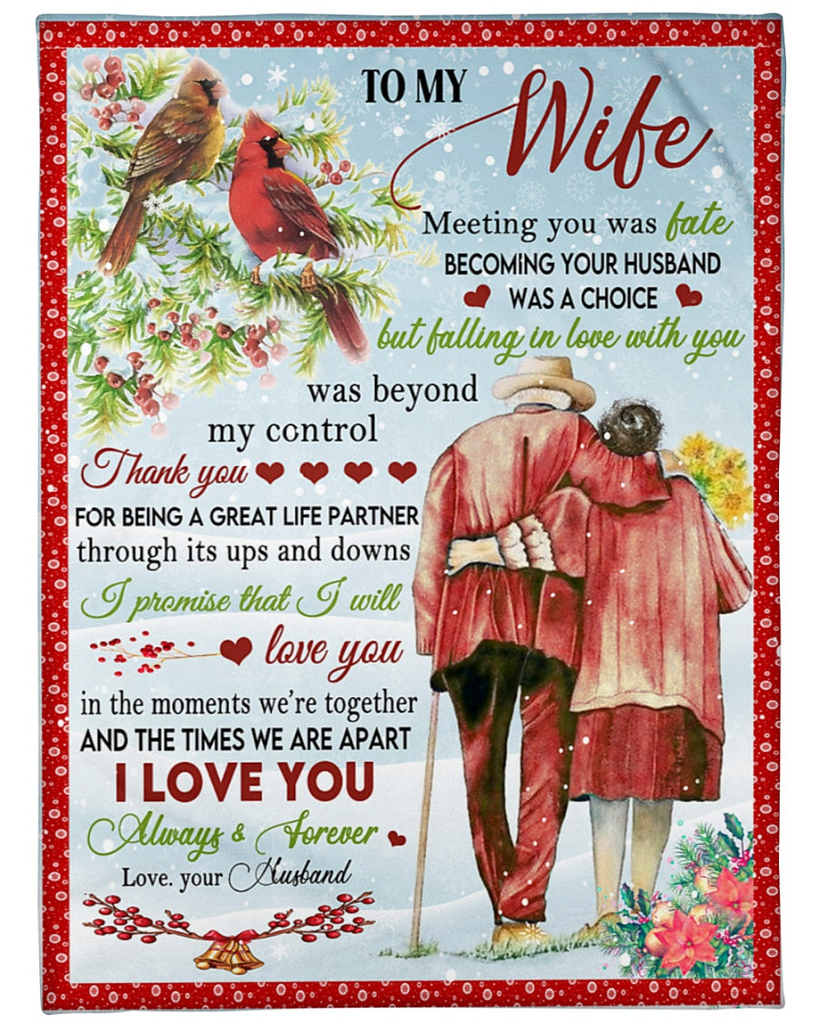 To My Wife Falling In Love Cardinal Blanket Gift For Wife From Husband Birthday Gift Home Decor Bedding Couch Sofa Soft And Comfy Cozy