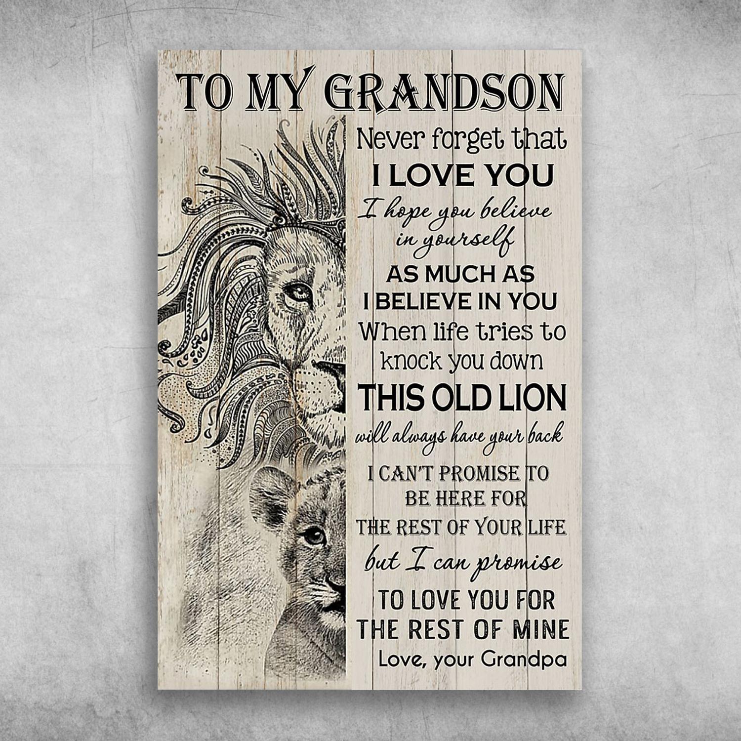 To My Grandson This Old Lion Will Always Have Your Back Love Your Grandpa Poster Print Wall Art Canvas Wall Decor