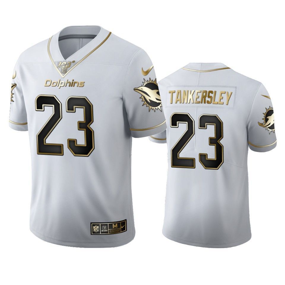 Dolphins Cordrea Tankersley White 100Th Season Golden Edition Mens Jersey