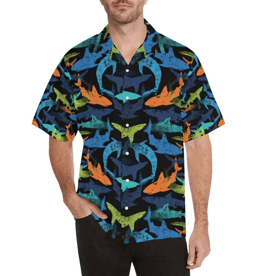 Shark Summer Vibe Tropical Hawaiian Aloha Shirts #Dh