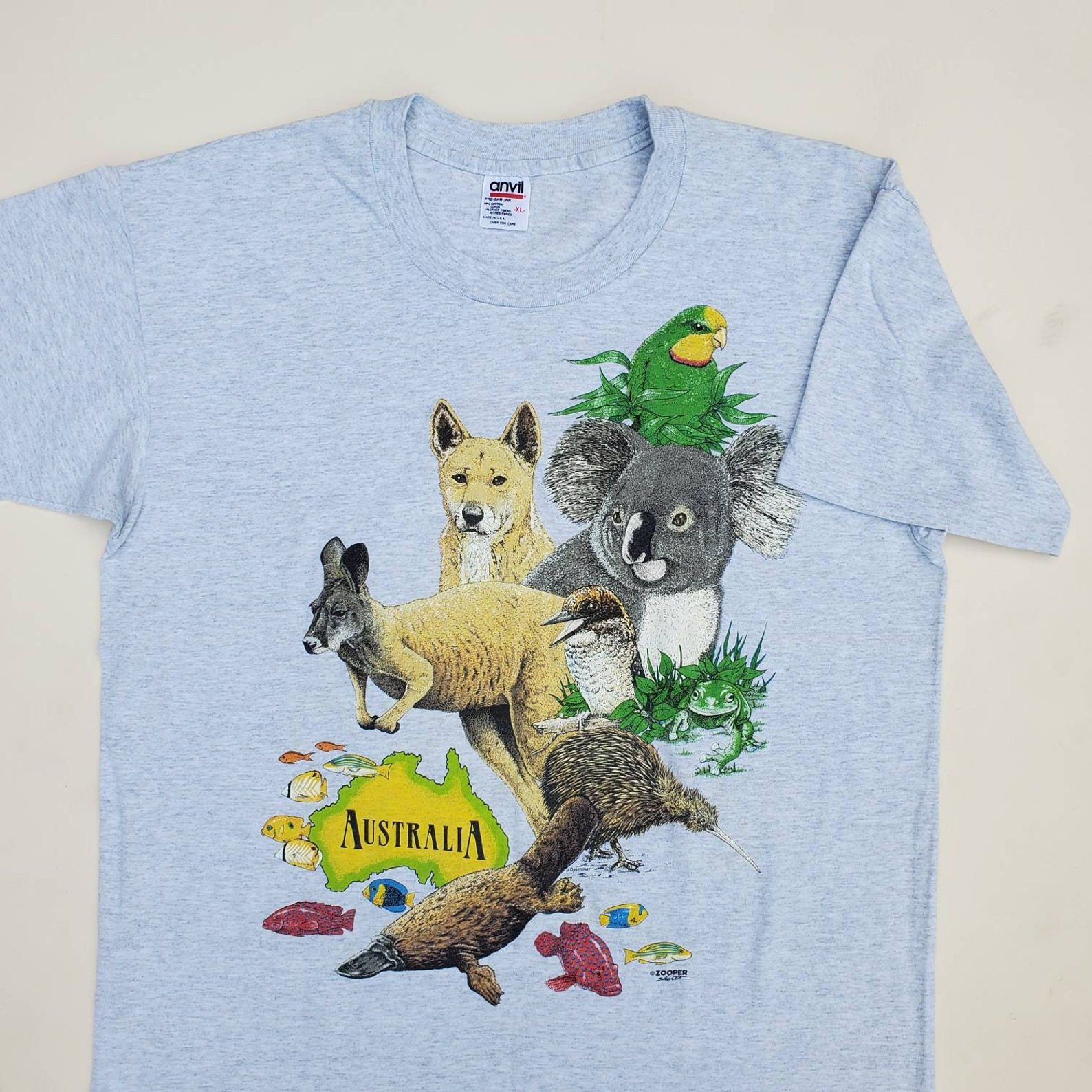 Vtg 90S Australia Animals T Shirt By Zooper  Vintage Retro 1990S Fish Kangaroo  S Or 2 Overd  Tuff