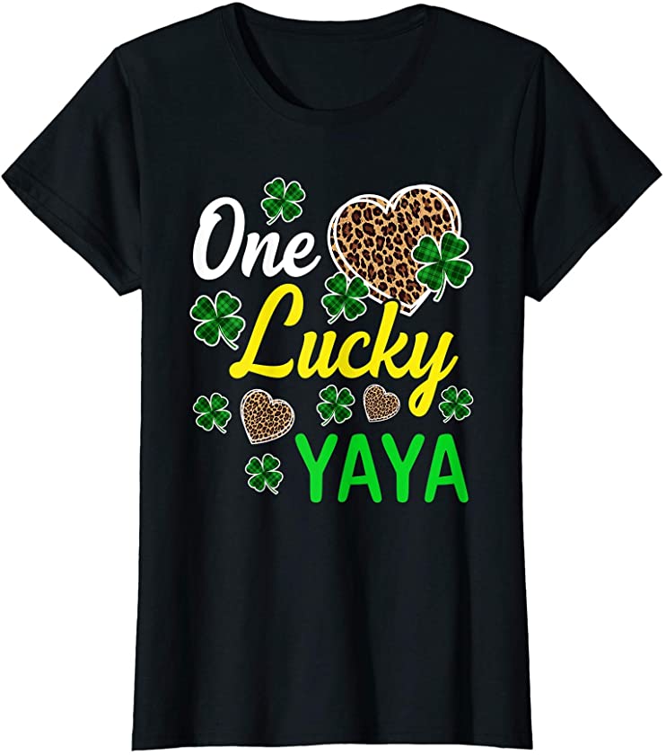 Womens One Lucky Yaya Lucky Shamrock St Patrick’s Day Leopard T-Shirt