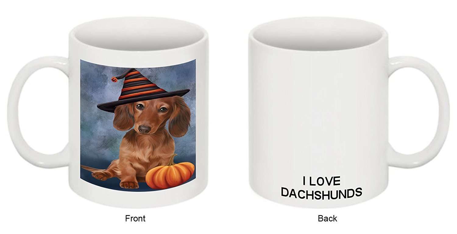 Christmas Happy Holidays Dachshund Puppy Wearing Witch Hat Mug Cmg0643