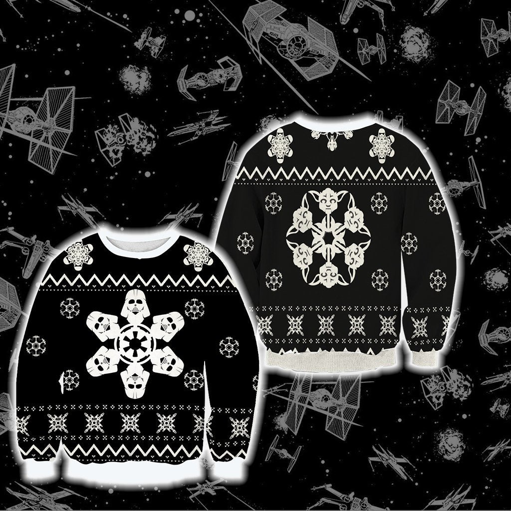 Unifinz Sw Sweater Christmas Snowflakes Sith Grogu Black White Ugly Sweater 2022