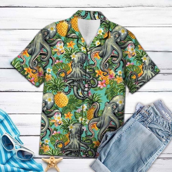 Octopus Fruit Fresh Hawaii Graphic Print Short Sleeve Hawaii Casual Shirt Ha22896