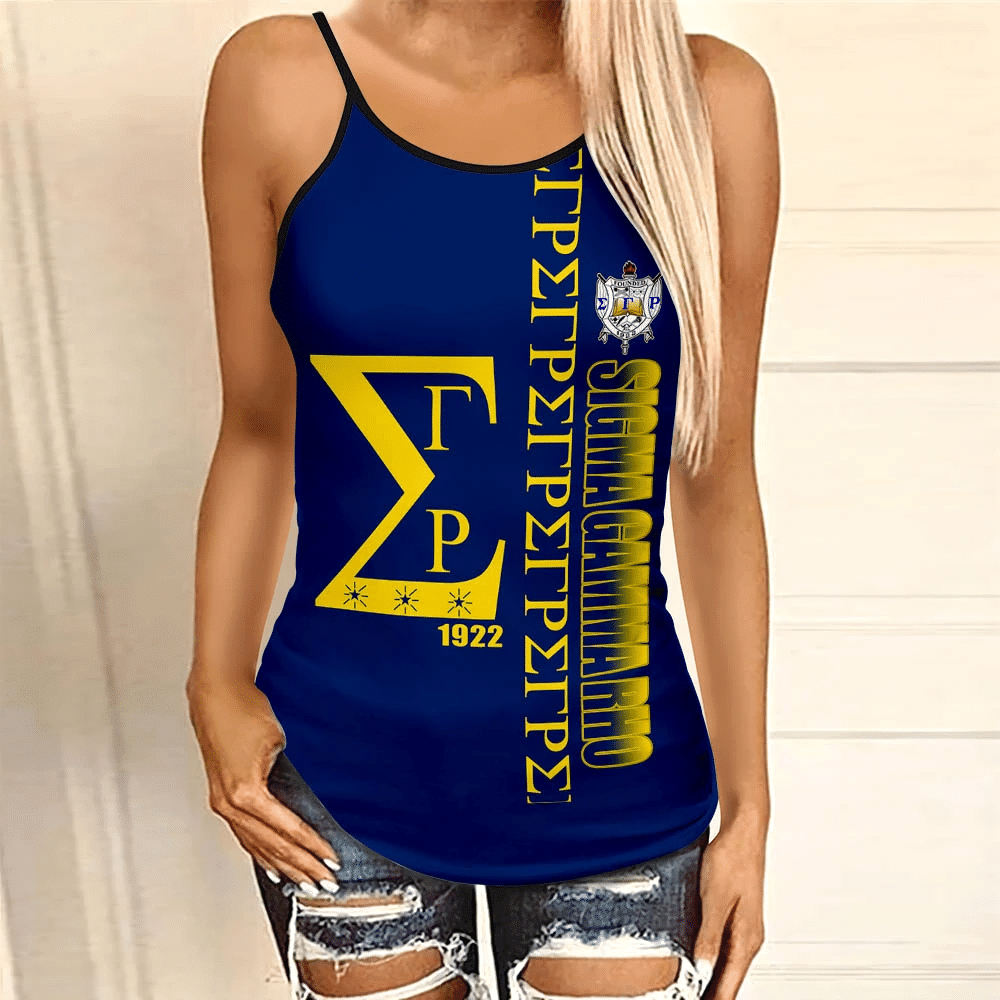 Blue Sigma Gamma Rho Criss-Cross Tank Top