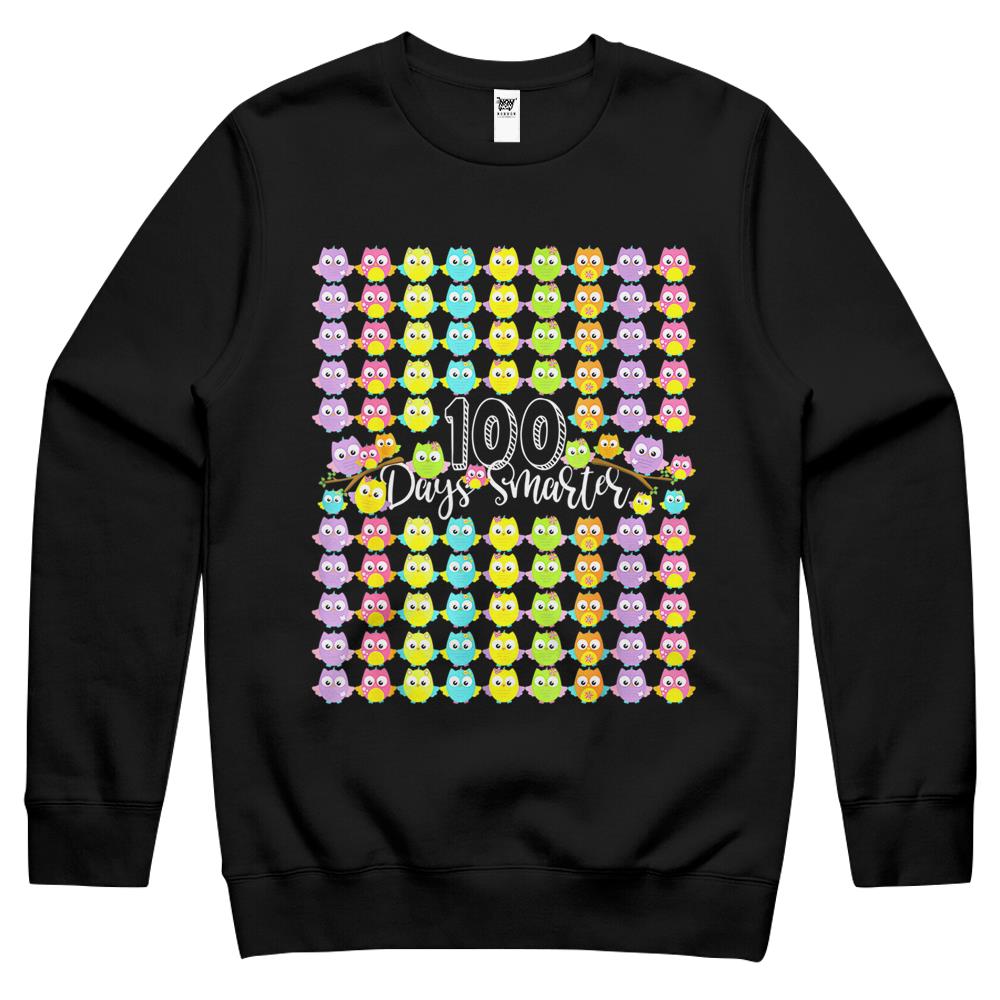 100 Days Smarter- 100Th Day Of School Owl & Teachers Gift Crewneck Sweatshirt