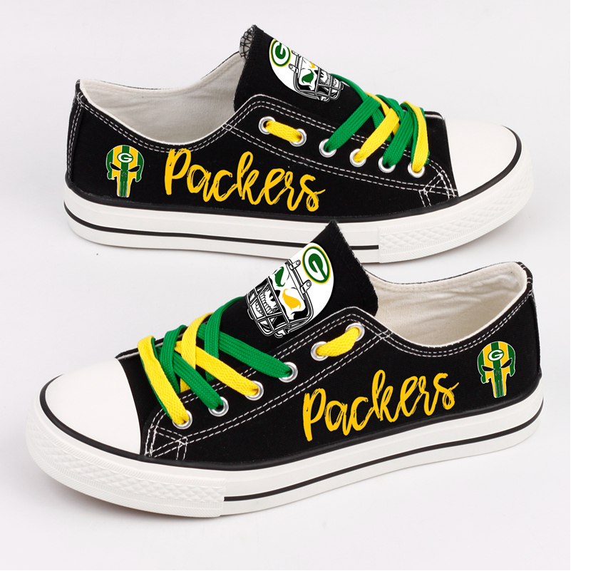 Green Bay Packers Shoes Skull Design Canvas Shoes For Fans