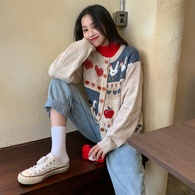 Vintage Casual Loose Love Cardigan Sweater Women’s Sweaters Japanese Kawaii Ulzzang Female Korean Harajuku Clothing For Women alx