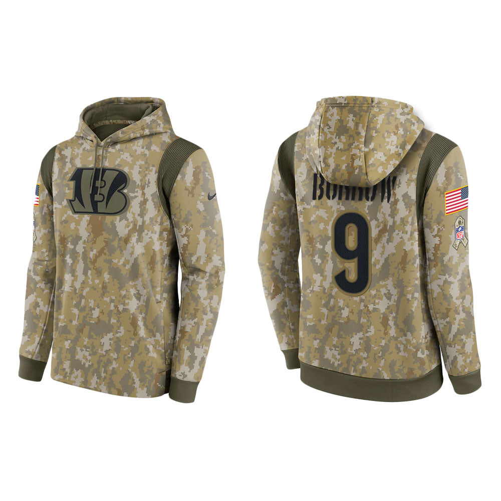 Joe Burrow Cincinnati Bengals Camo 2021 Salute To Service Veterans Day Therma Pullover Hoodie