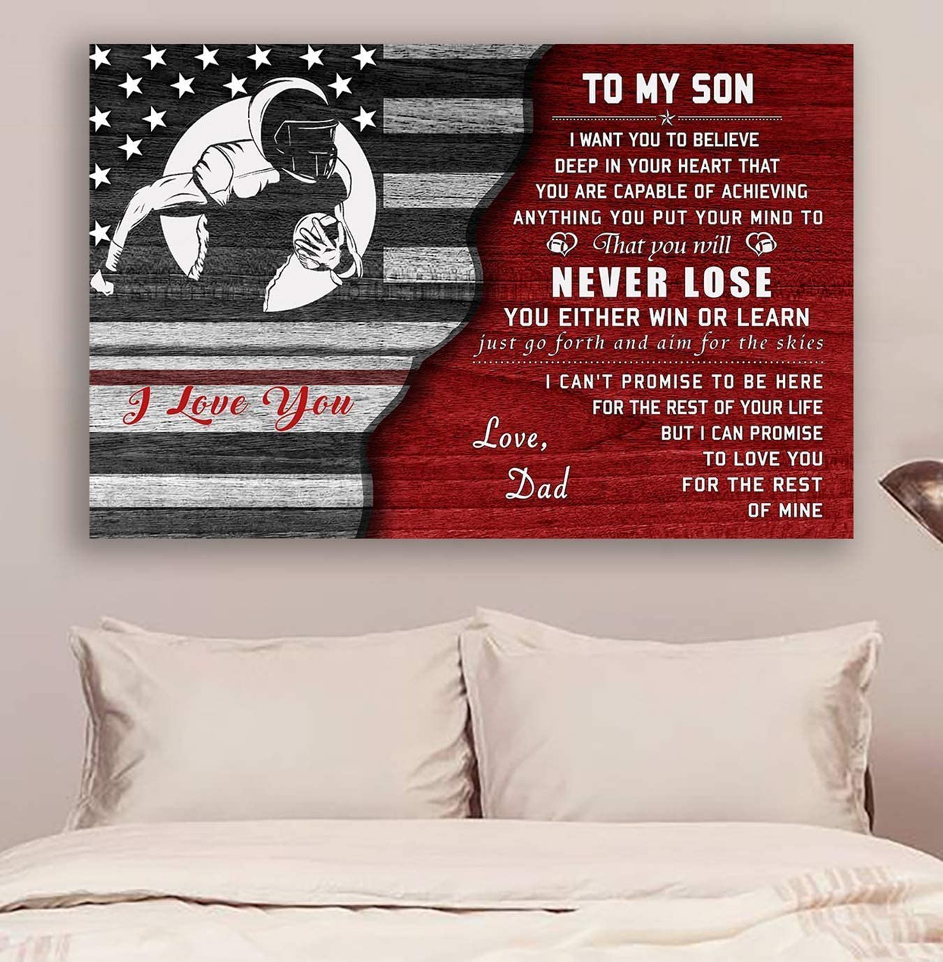 Poster for Room Aesthetic -Command Strips Wall Decor – Cv856 Lda American Football Poster – Dad to Son – Never Lose