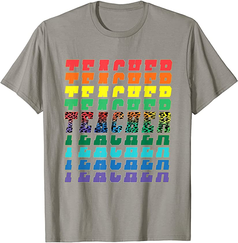 Teacher Rainbow Colors Leopard Print T-Shirt