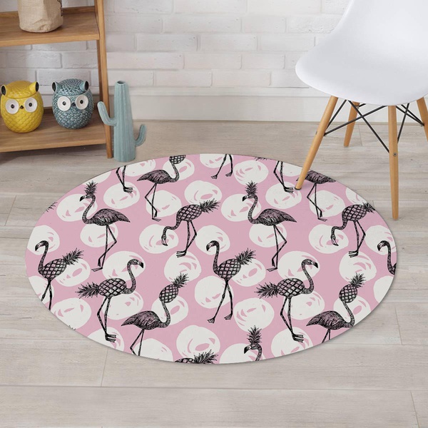 Flamingo Pineapple Print Round Rug