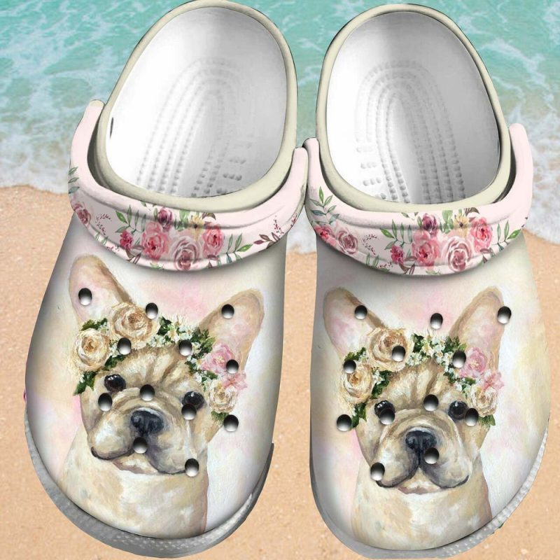 Bulldog Pink Flower 102 Gift For Lover Rubber clog Shoes Comfy Footwear