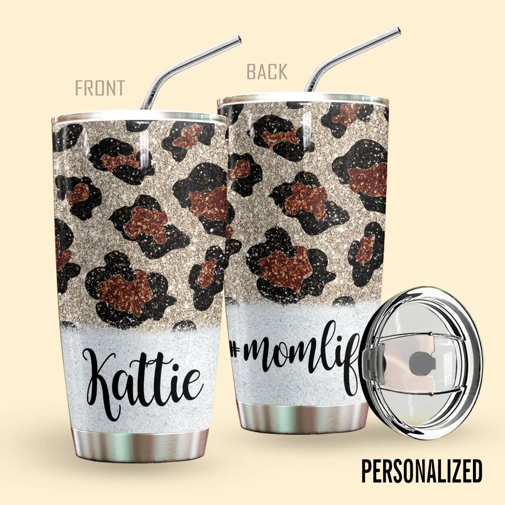 Alohazing 3D Mom Life Leopard Personalized Glitter Tumbler