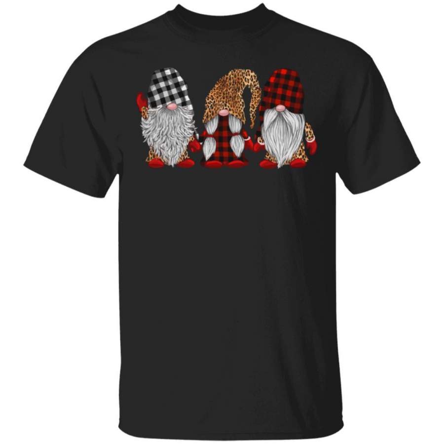 Three Gnomes In Leopard Printed Buffalo Plaid Christmas Gift Shirt