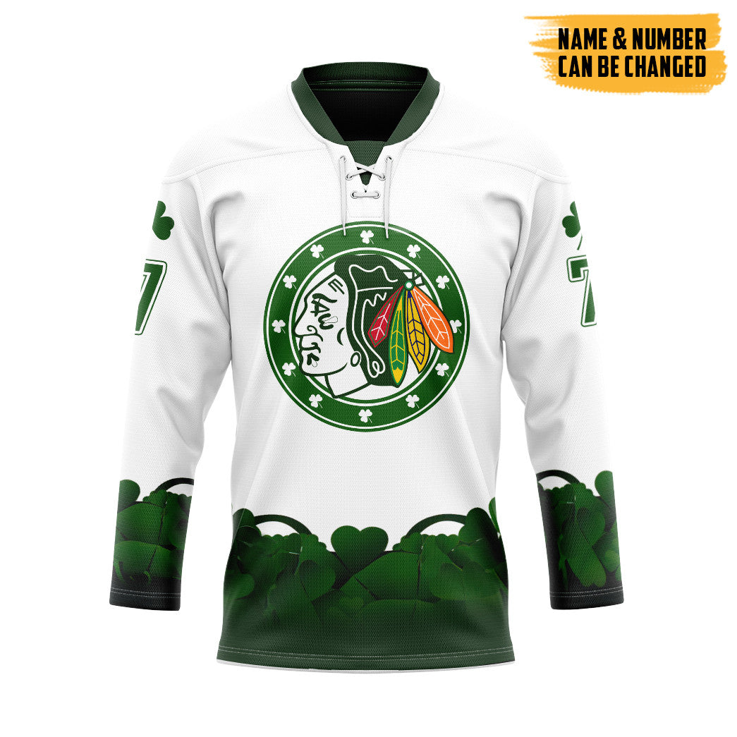 Gearhumans 3D Chicago Blackhawks 2022 St Patrick Day Custom Name Custom Number Hockey Jersey