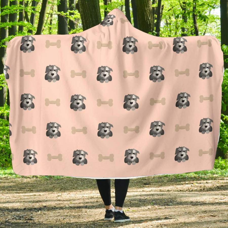 Dog Puppy Schnauzer Pattern Print Hooded Blanket