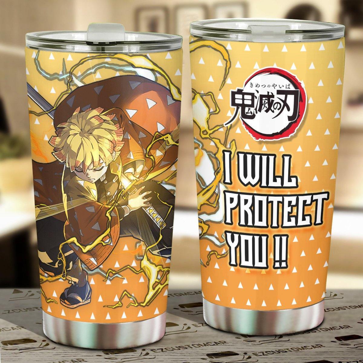 Zenitsu Agatsuma Stainless Steel Tumbler Demon Slayer Anime Car Accessories