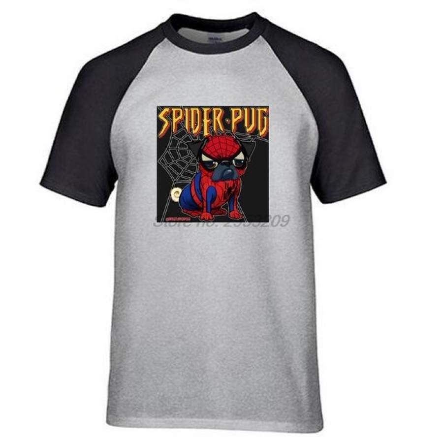 SPIDER cosplay PUG T Shirts Men Fashion Top Cotton T-shirt raglan Sleeve T shirt summer