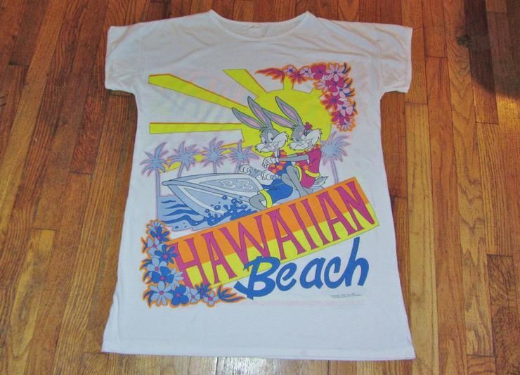 Vtg 80S Bugs Bunny Honey Hawaiian Beach Coverup Shirt