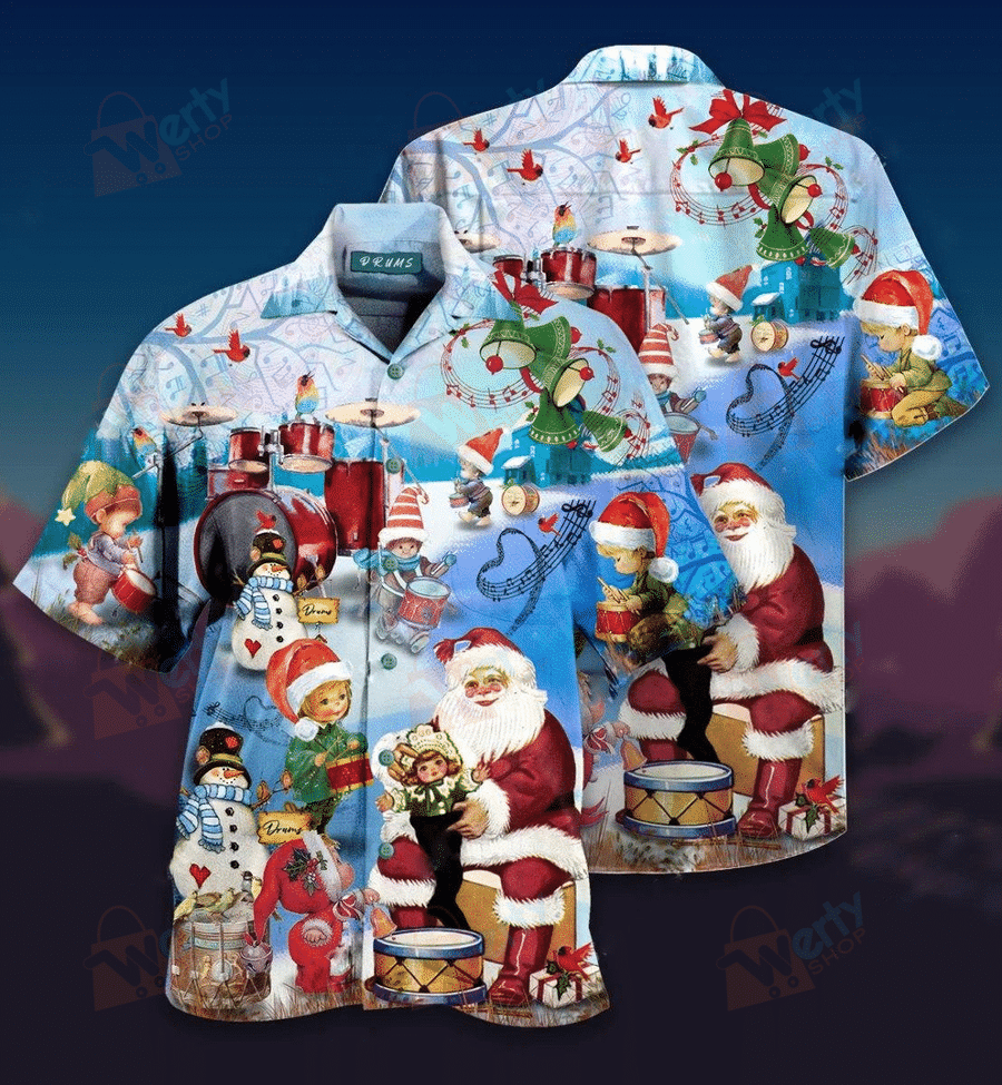 Playing Drums On Christmas Hawaii Shirt Unisex Full Size Adult Colorful Ha20759