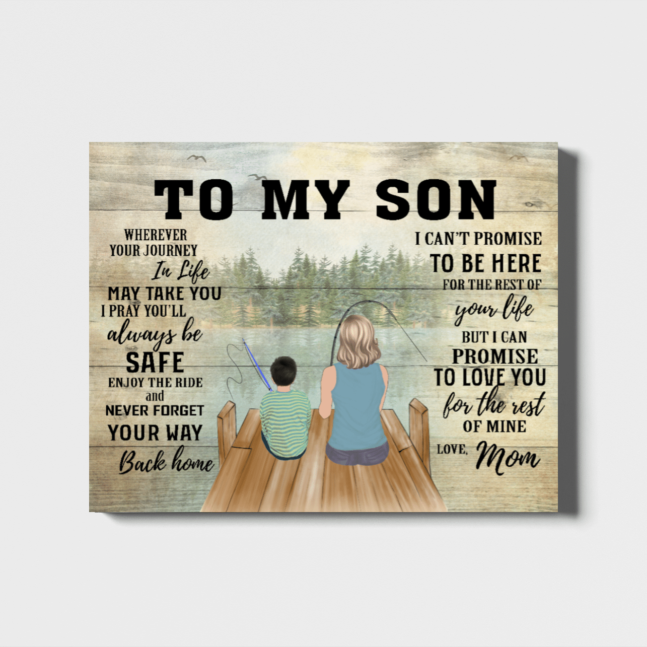 [Personalized Name] Mom To Son Landscape Canvas Gift For Mother Home Decor Family’s Gift Gift For Fishing Lovers