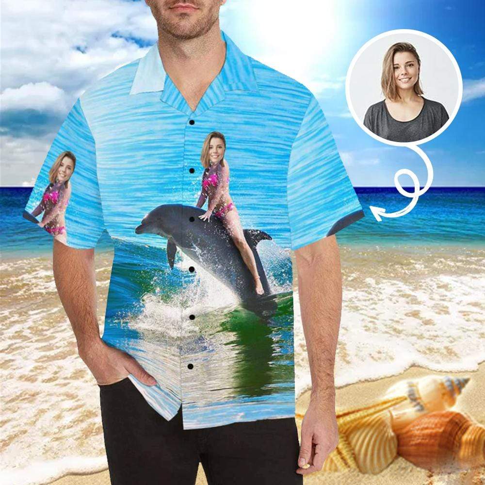 Custom Face Sea Dolphin Photo Men’S All Over Print Hawaiian Shirt