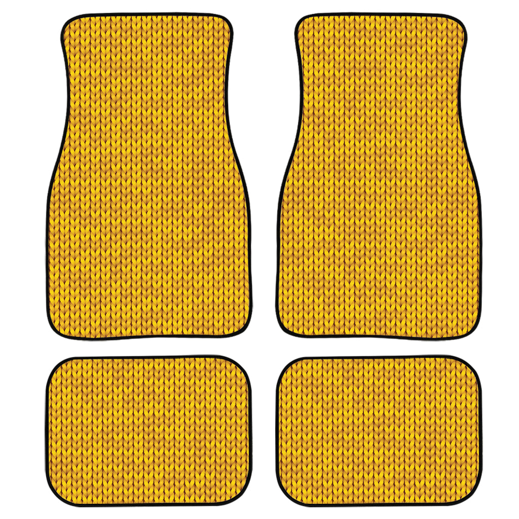 Yellow Knitted Pattern Print Front And Back Car Floor Mats, Front Car Mat