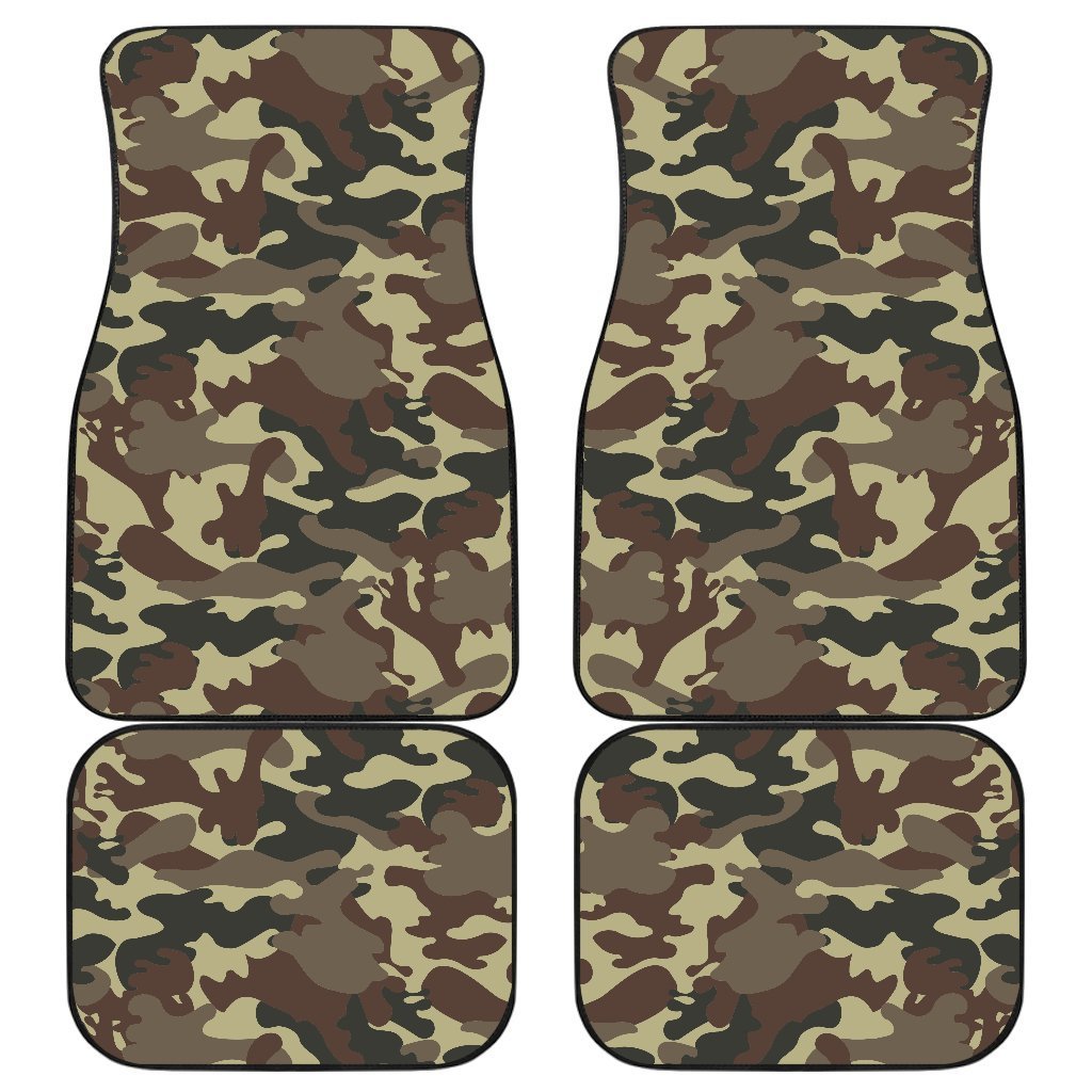 Brown Camouflage Print Front And Back Car Floor Mats, Front Car Mat