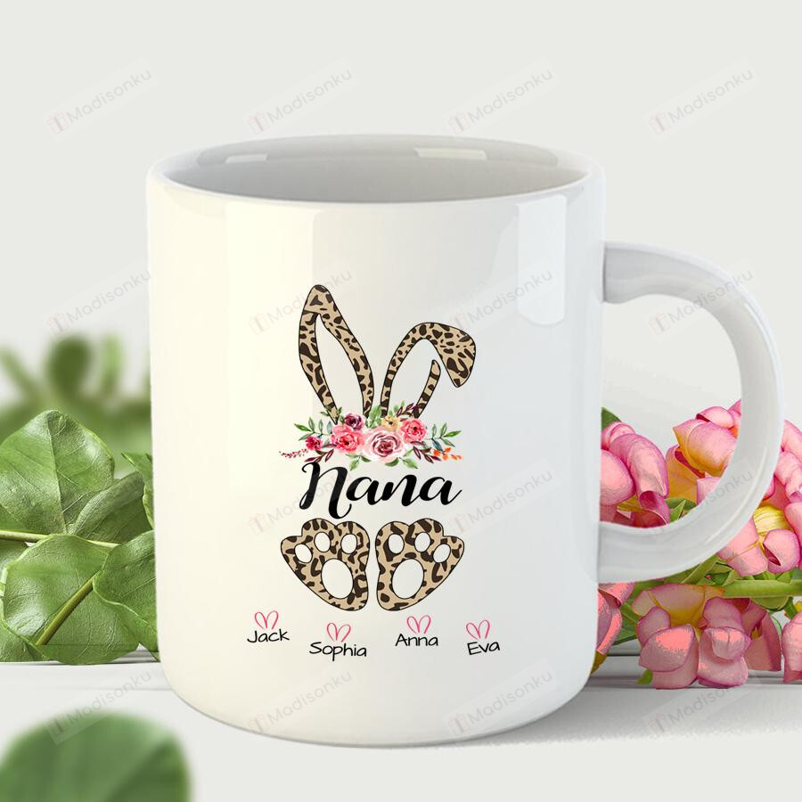 Personalized Nana Easter Leopard Rabbit Mug Gifts For Her, Mother’S Day ,Birthday, Anniversary Customized Name Ceramic Coffee Mug 11-15 Oz