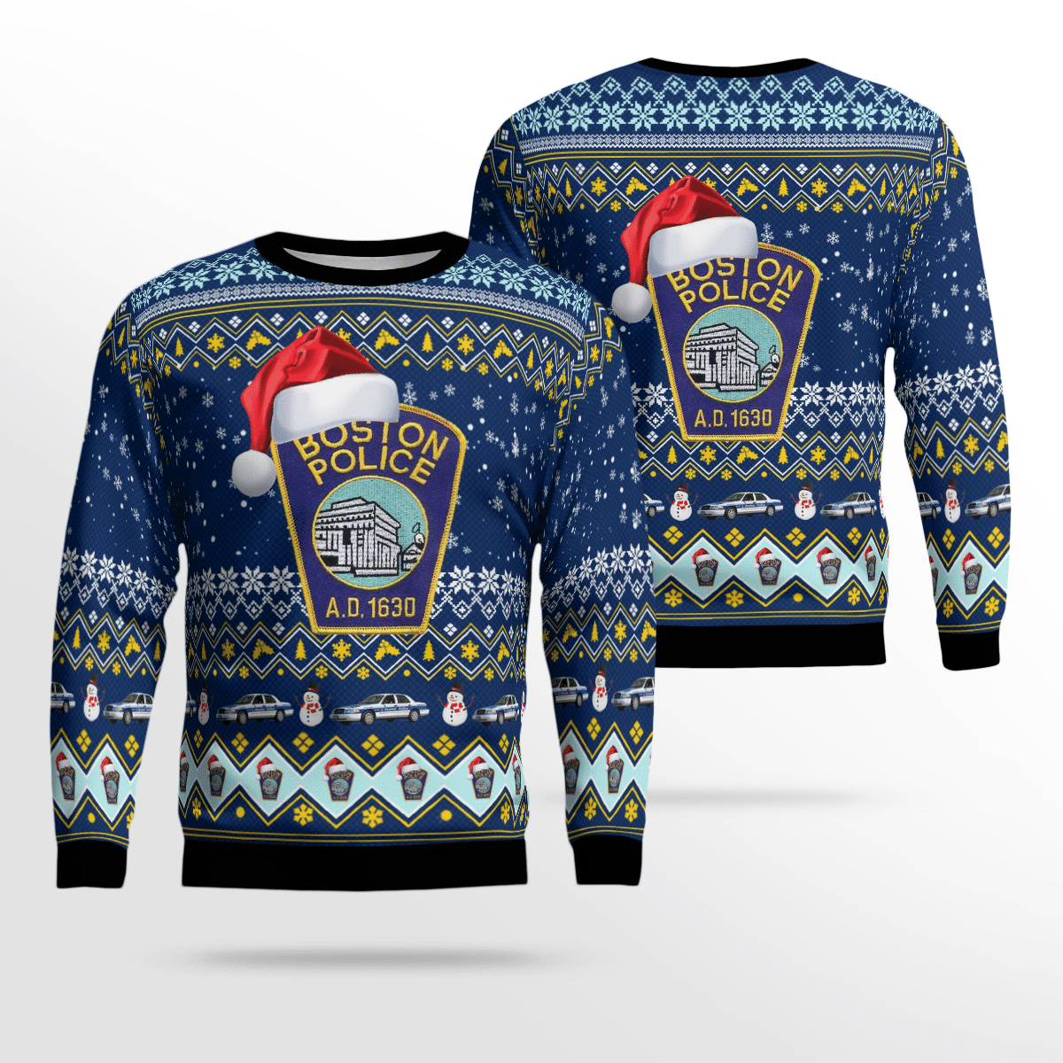 Boston Police Department Christmas Ugly Sweater, All Over Print Sweatshirt