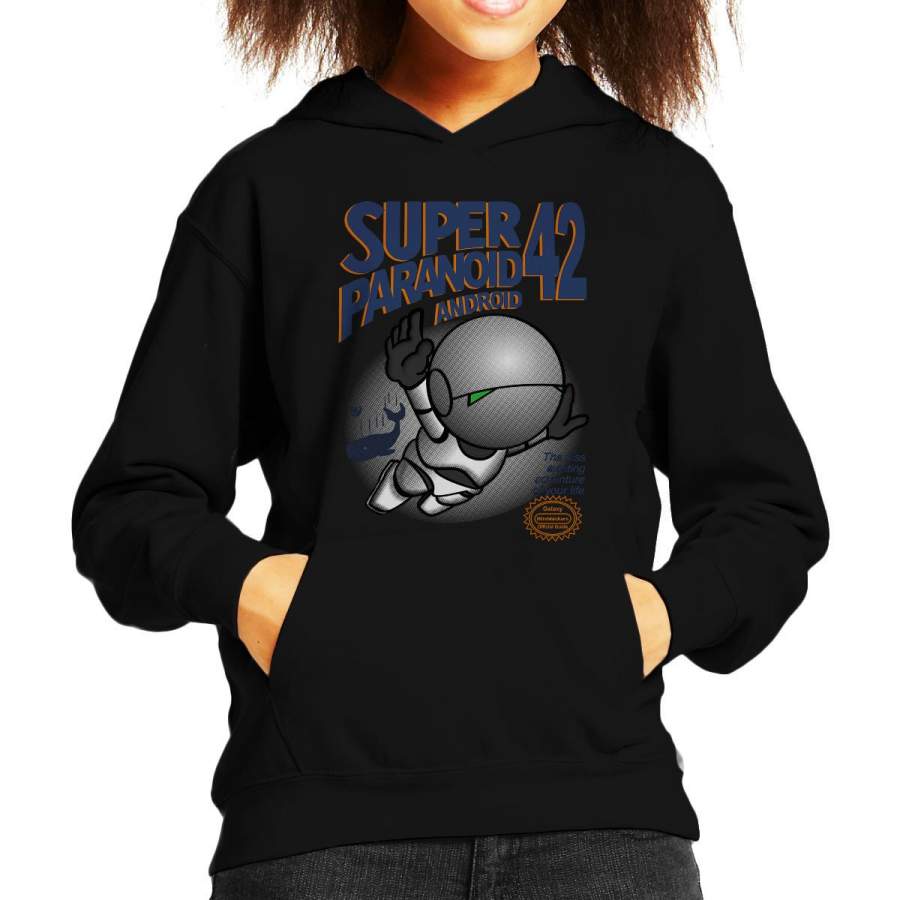 Super Paranoid Android 42 Hitchhikers Guide Mario Kid’s Hooded Sweatshirt