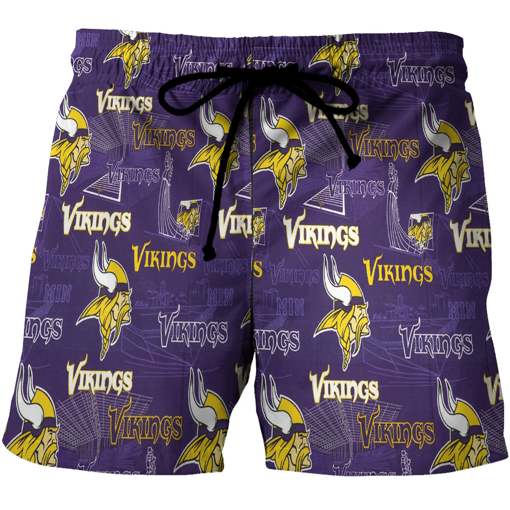 Minnesota Vikings Emblem V13 3D All Over Print Summer Beach Hawaiian Short