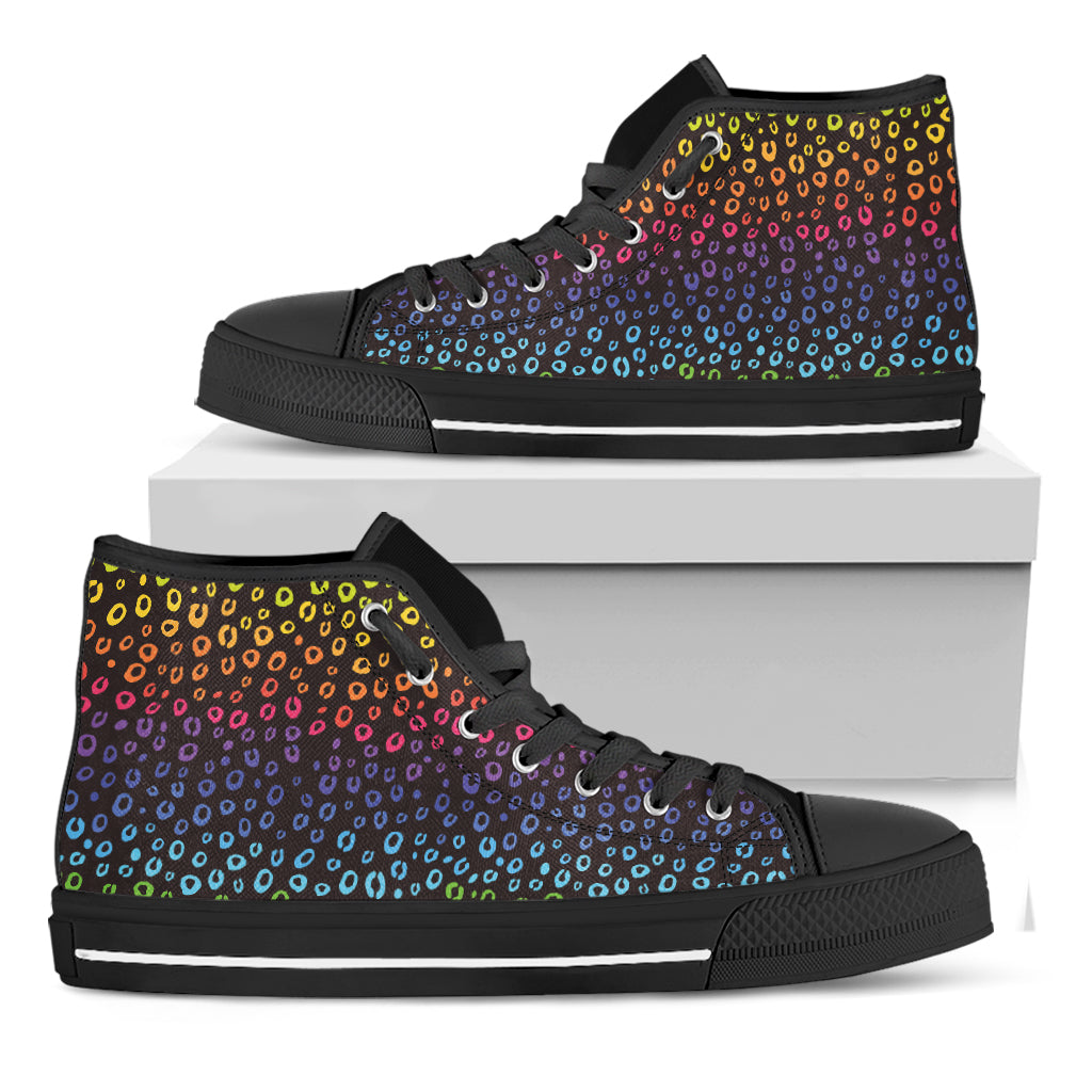 Rainbow Leopard Pattern Print Black High Top Shoes