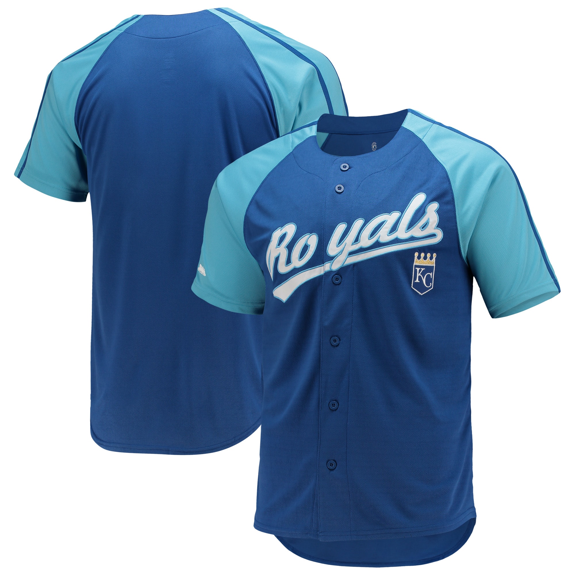 Men’s Kansas City Royals Stitches Royal Button-Down Raglan Replica Jersey