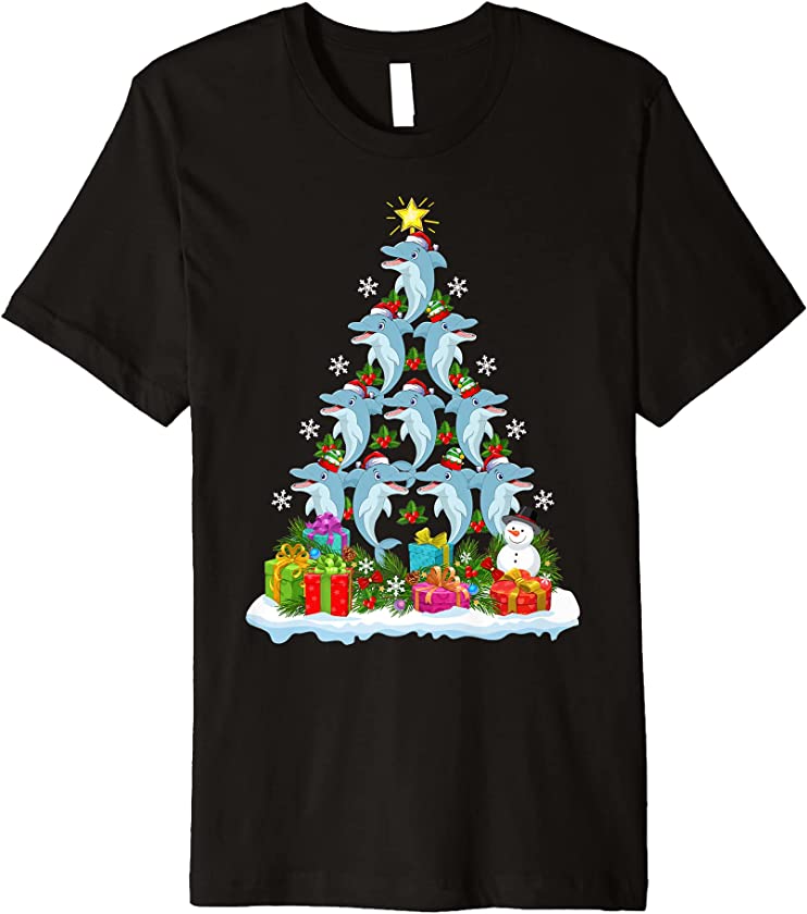 Dolphin Fish Xmas Tree Lighting Santa Dolphin Christmas Premium T-Shirt