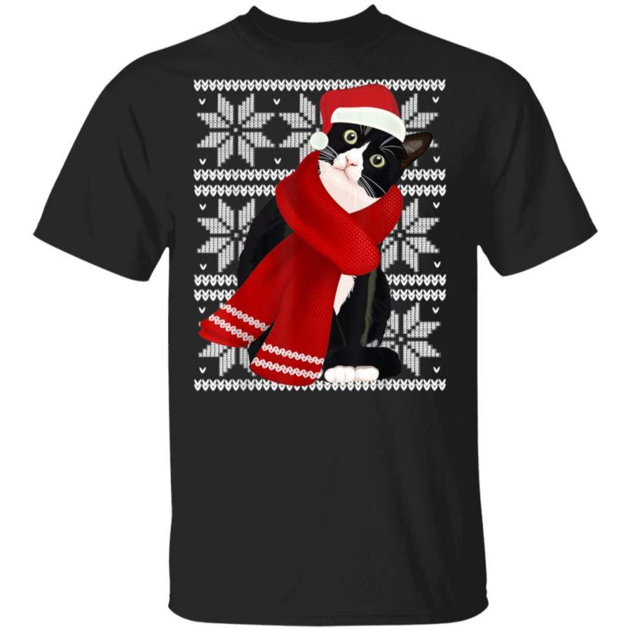 Ugly Christmas Black Cat Santa Hat Scarf Holiday Cute Gift T-Shirt Xmas Gifts Tee Funny Family Matching T Shirt Pajama Tshirt Present Shirts