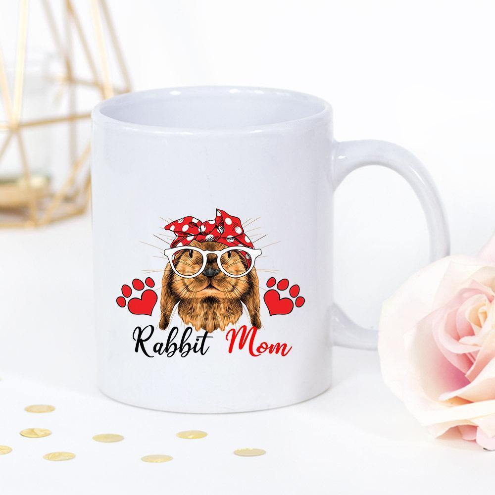 Rabbit Love Mom Paw Print Heart Animal Lovers White Mug