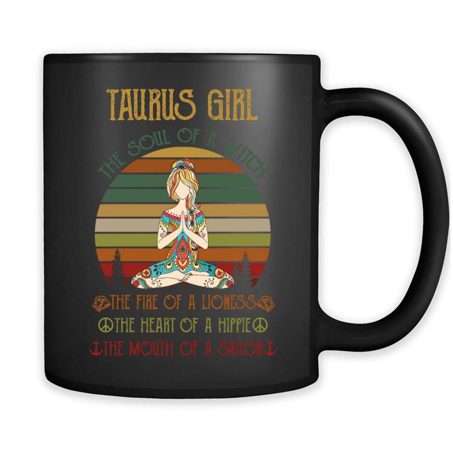 Taurus Girl The Soul Of A Witch The Fire Of A Lioness The Heart Of A Hippie The Mouth Of A Sailor, Classic Vintage Retro – Full-Wrap Coffee Black Mug