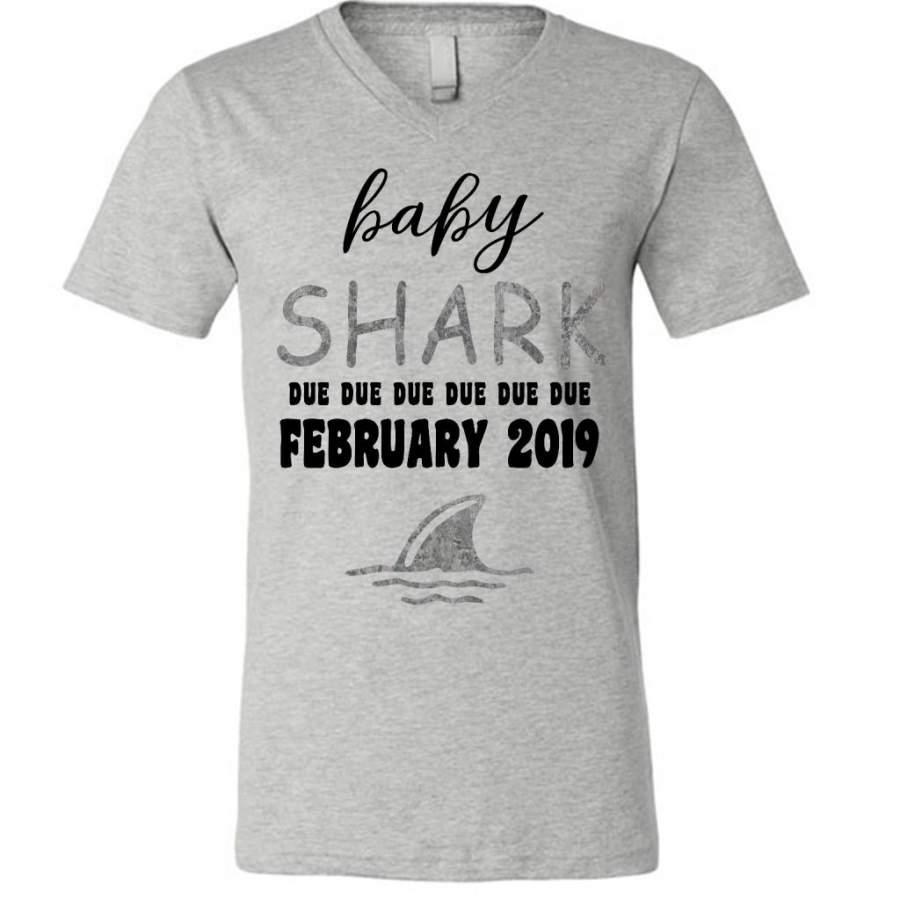 Baby Shark Due Due Due Due February 2019, Birthday Gift – Canvas Unisex V-Neck Shirt