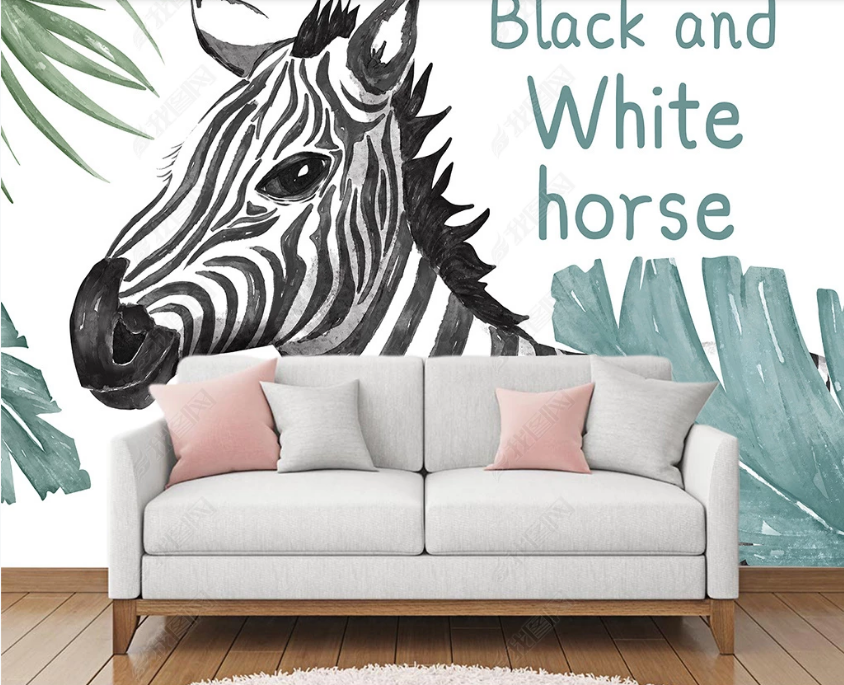 3D Green Plant Leaf Animal Zebra Wall Mural Wallpaper Lqh 83