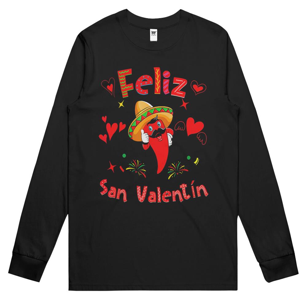 Feliz San Valentín Mexican Fiesta Hot Pepper Valentines Day Long Sleeve T Shirts