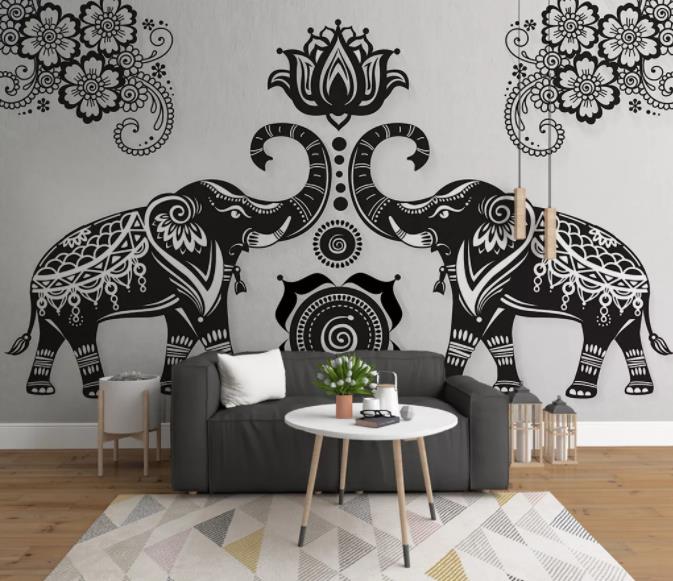 3D Black Elephant Wall Mural Wallpaper 71