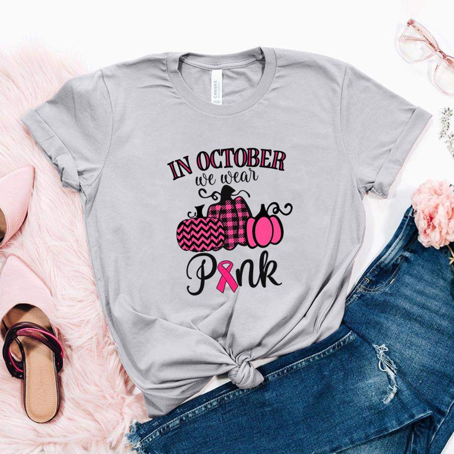 In October We Wear Pink Thanksgiving Breast Cancer Awareness Long Sleeve T Shirt