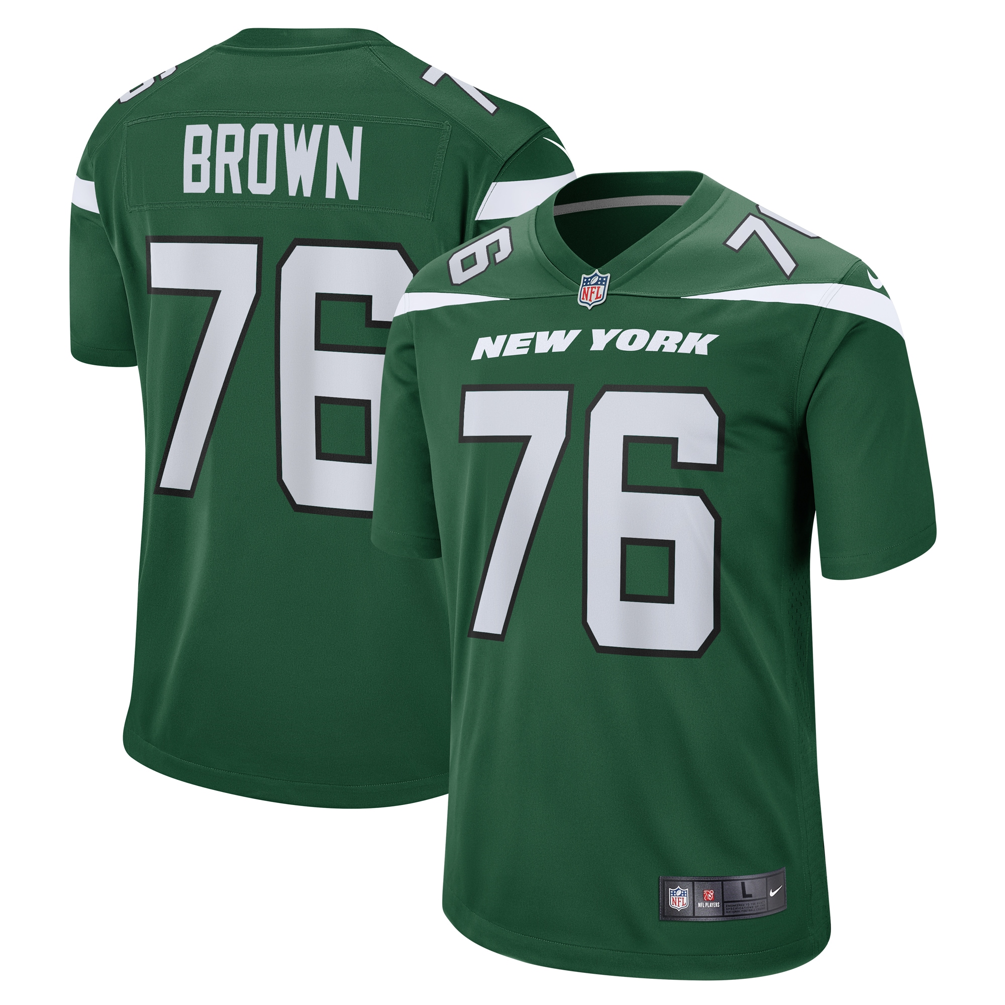 Men’s New York Jets Duane Brown Gotham Green Team Game Jersey